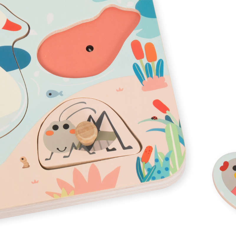 Classic World - Wooden Peg Puzzle - Pond Animals with Sound - 8pcs