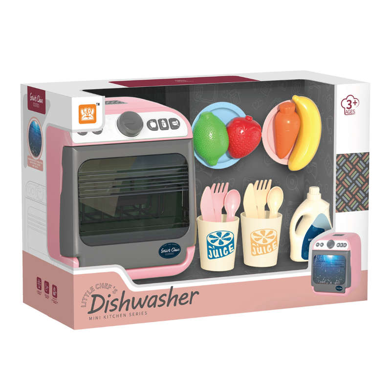 Pretend & Play Dishwasher Set with Sound, Lights & Accessories - Pink