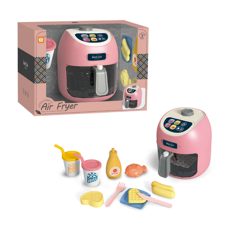 Pretend & Play Air Fryer Set with Lights, Sounds & Colour Changing Food - Pink