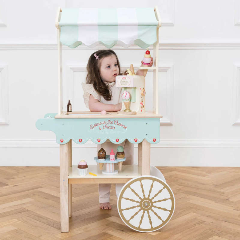 Le Toy Van - Pretend & Play - Wooden Ice Cream Trolley Market Stall - 5pcs