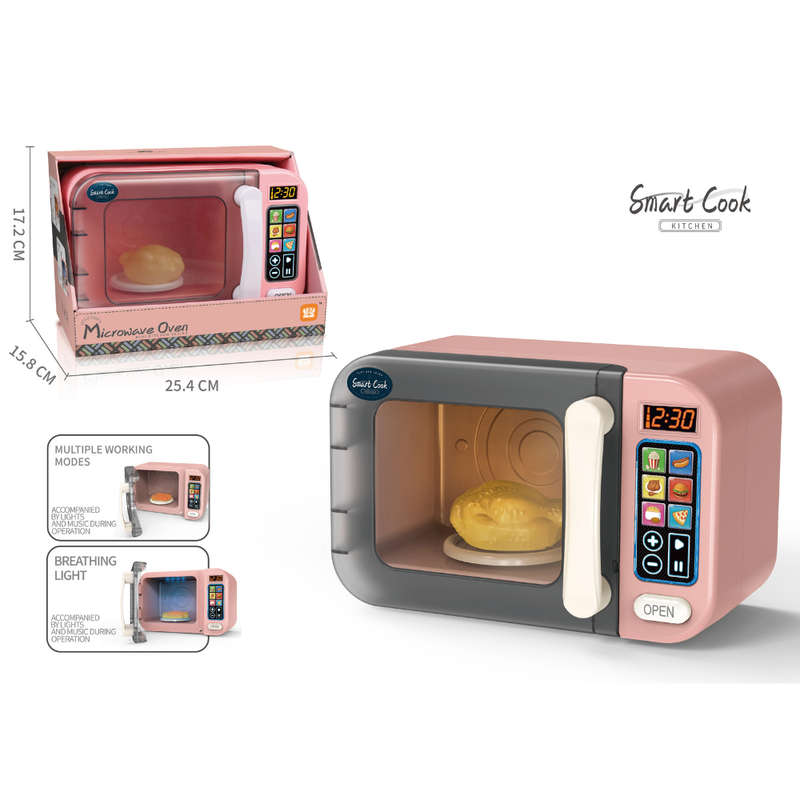 Pretend & Play Microwave with Lights, Sound & Colour Changing Food - Pink