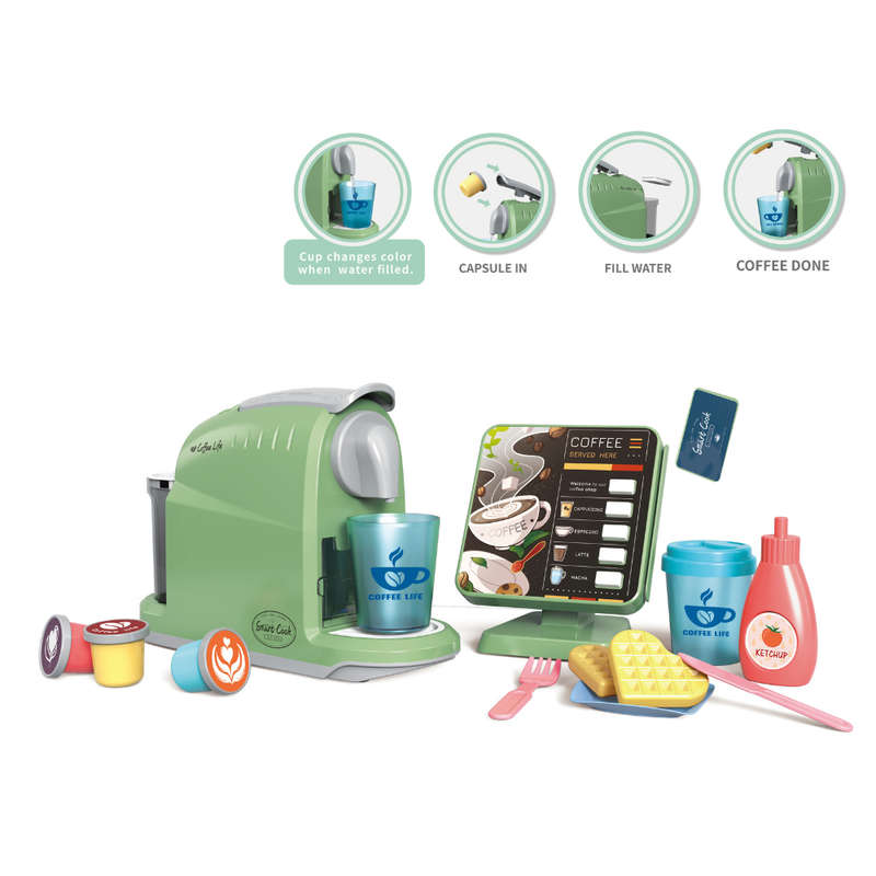 Pretend & Play Coffee Maker & Breakfast Set with Sounds & Colour Changing Cups - Green