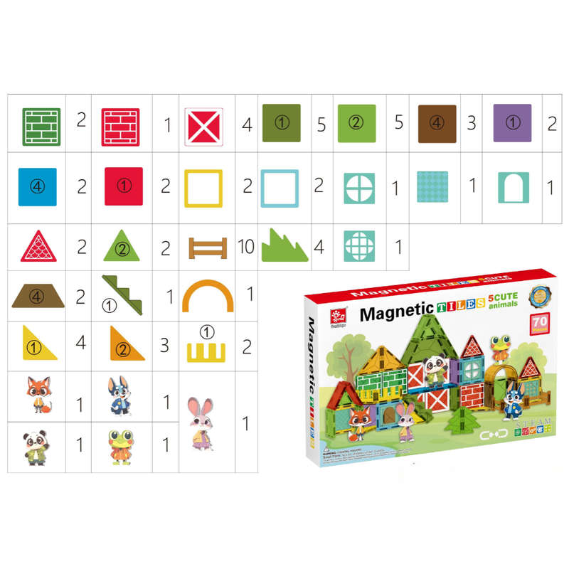 Magnetic Tiles - Cute Animals Set - 70 Pieces