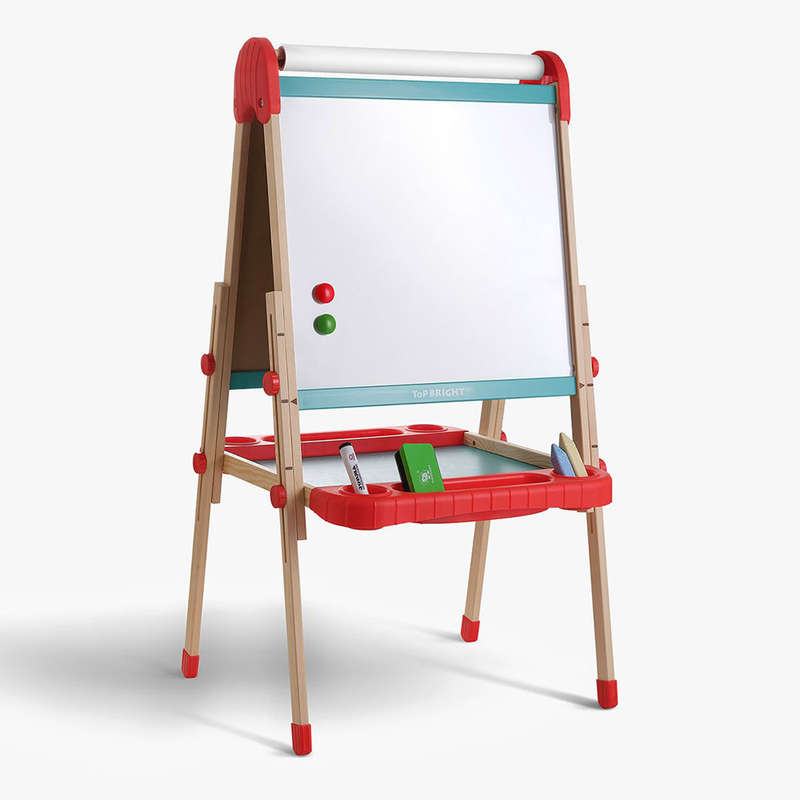 TopBright - 2 in 1 Deluxe Standing Art Easel - Adjustable Height - Black & White Board with Paper...