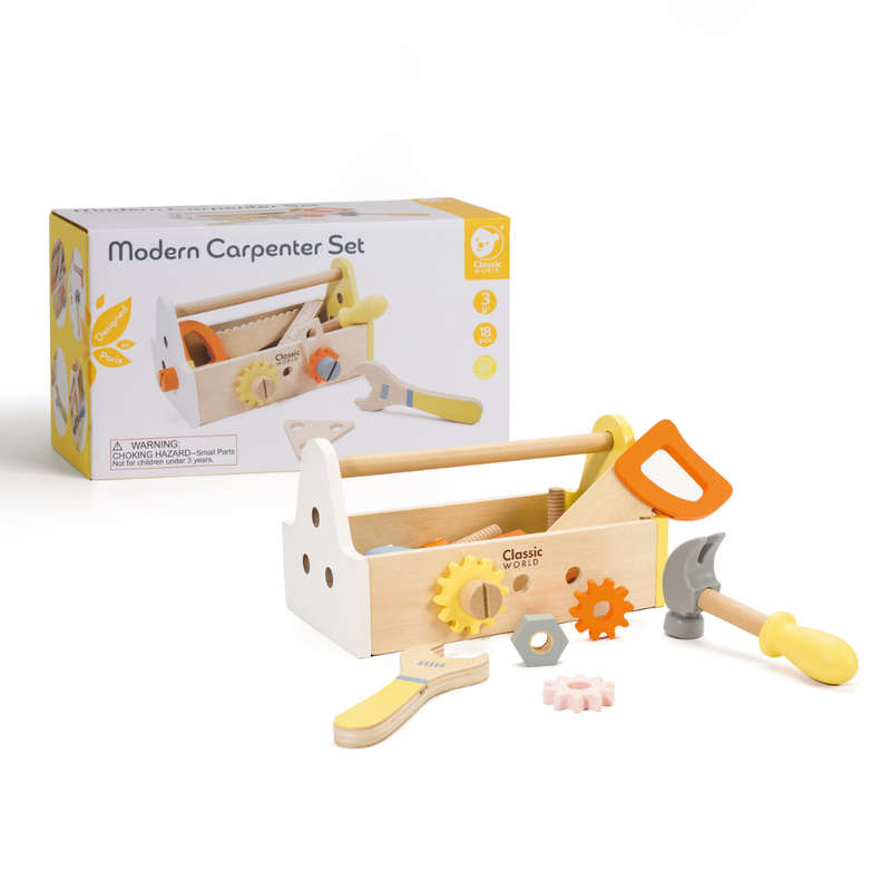 Classic World - Pretend & Play - Wooden Carpenter Tool Set - 18pcs