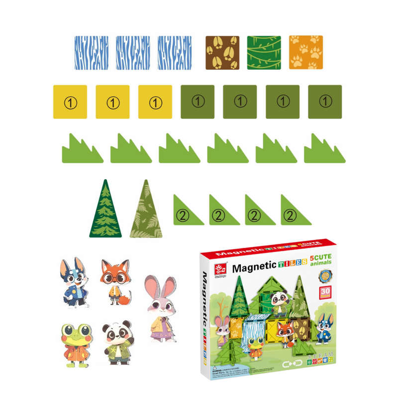 Magnetic Tiles - Cute Animals Set - 30 Pieces