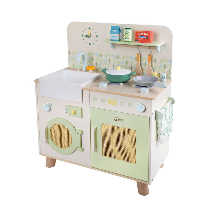 Classic World - Pretend & Play - Wooden Natural Kitchen - 16pcs