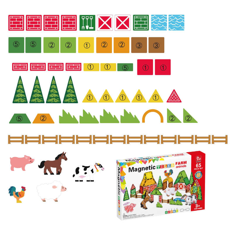 Magnetic Tiles - Farm Animals Set - 65 Pieces