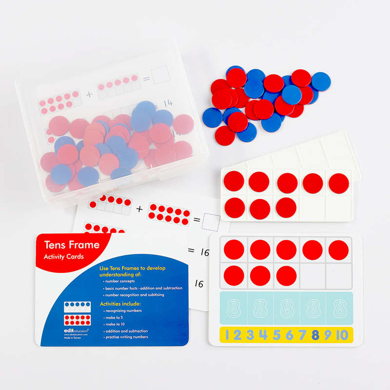 EDX Education - Ten Frames - Activity Set - 16 Cards - 104pcs - Container