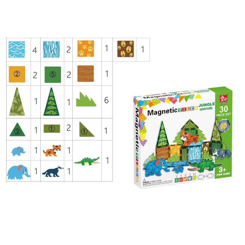 Magnetic Tiles - Jungle Animals Set - 30 Pieces