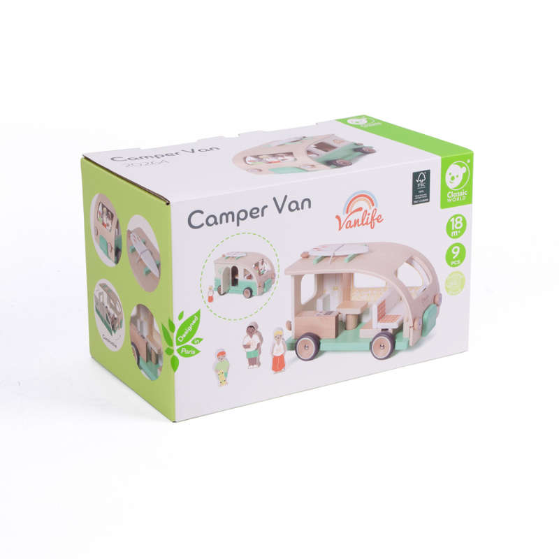 Classic World - Pretend & Play Camper Van Doll House - Wooden Play Set - 9pcs
