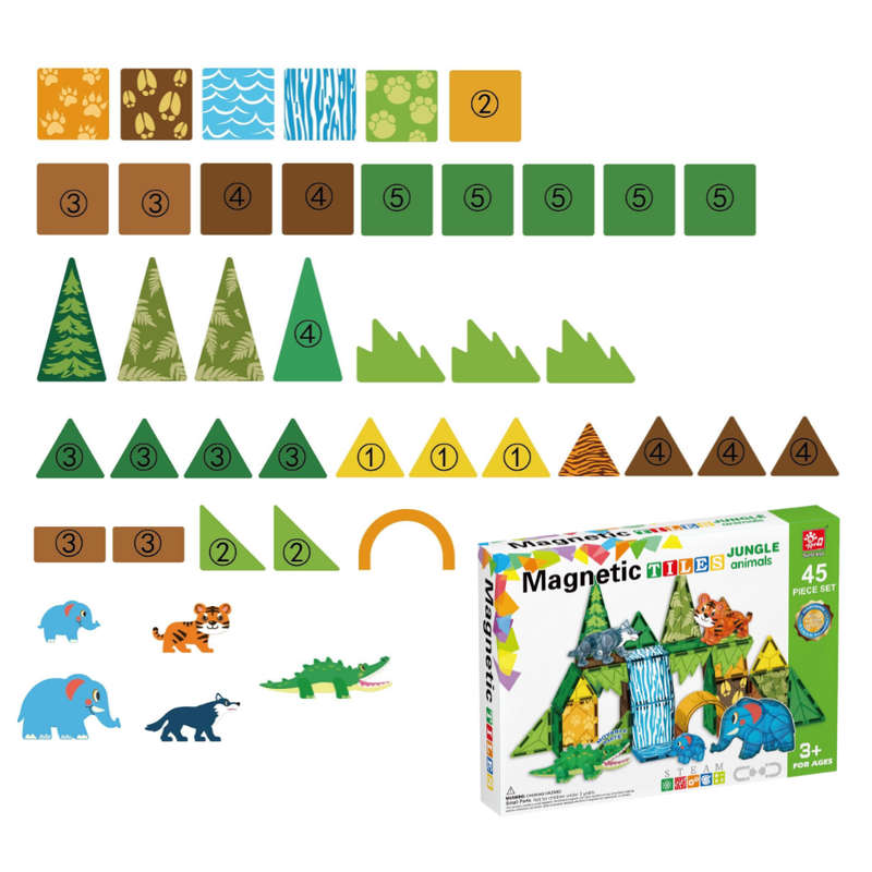 Magnetic Tiles - Jungle Animals Set - 45 Pieces