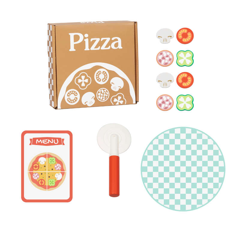 hi Pando - Pretend & Play - Wooden Pizza Making Set - 16pcs