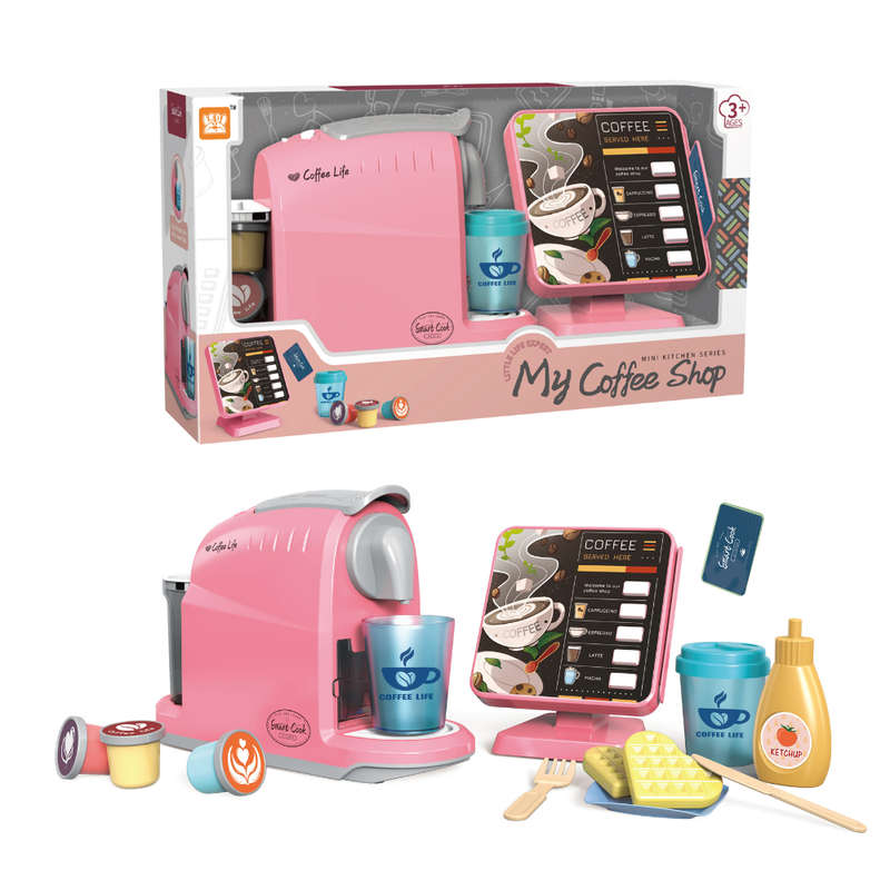 Pretend & Play Coffee Maker & Breakfast Set with Sounds & Colour Changing Cups -Pink