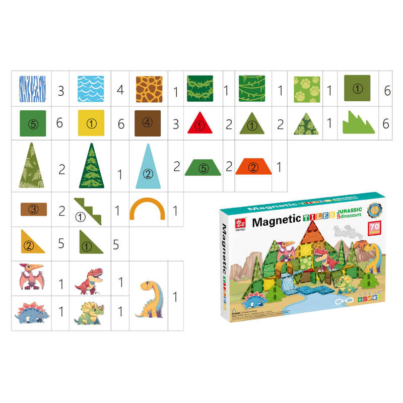 Magnetic Tiles - Dinosaur Set - 70 Pieces