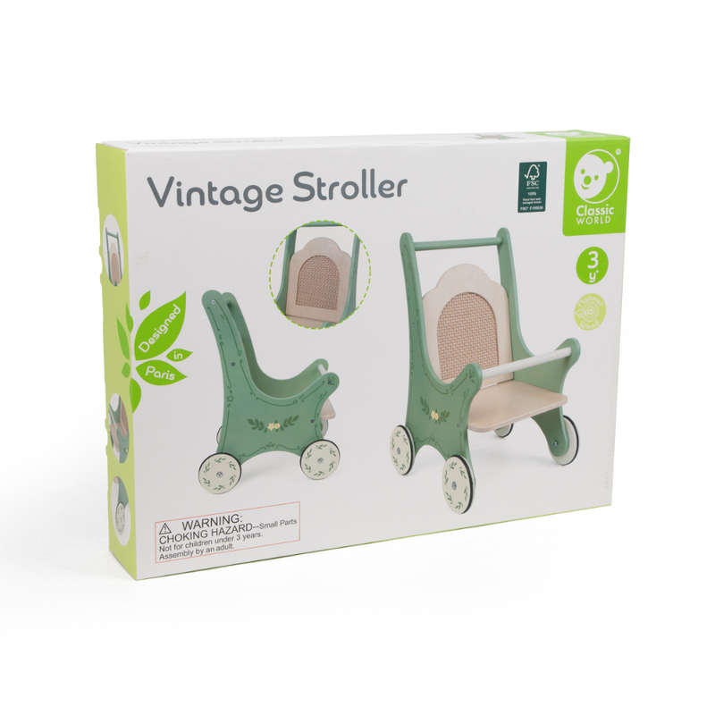 Classic World - Pretend & Play - Vintage Wooden Doll Stroller