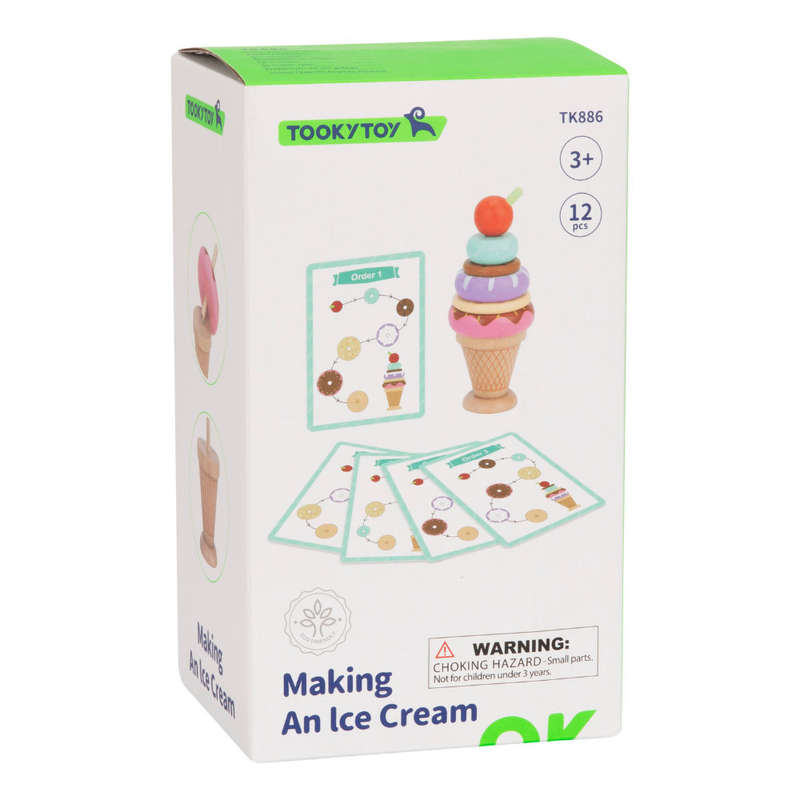 TookyToy - Pretend & Play - Wooden Ice Cream Stacking Game