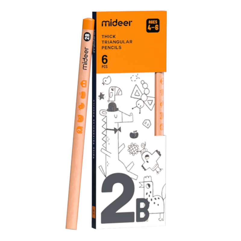 Mideer - Thick Triangular 2B Pencils- 6 Pieces