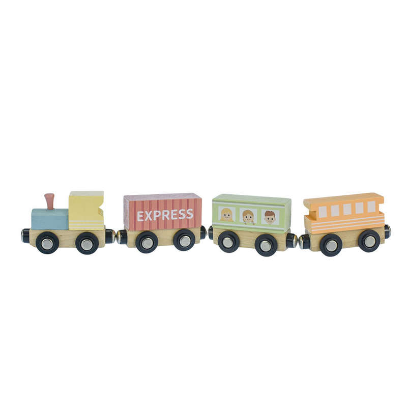 TookyToy - Wooden Train Set - Pastel - 13 Pieces