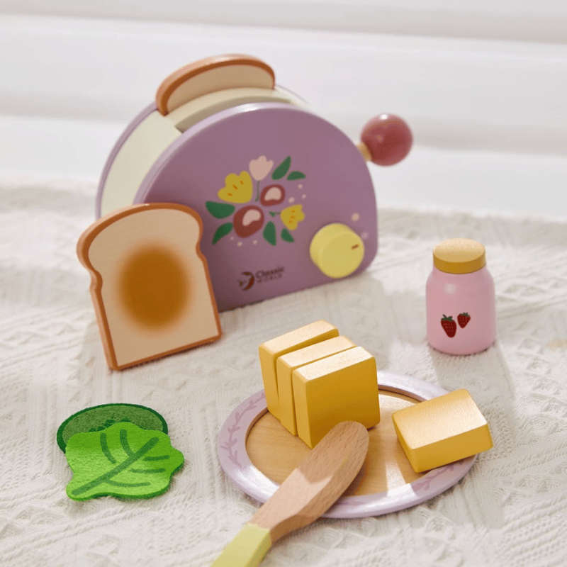 Classic World - Pretend & Play - Wooden Toaster Breakfast Set - 13pcs