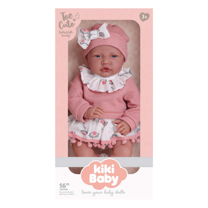 Baby Doll - Soft Cotton Body - Pink Dress, Beanie & Shoes - 40cm