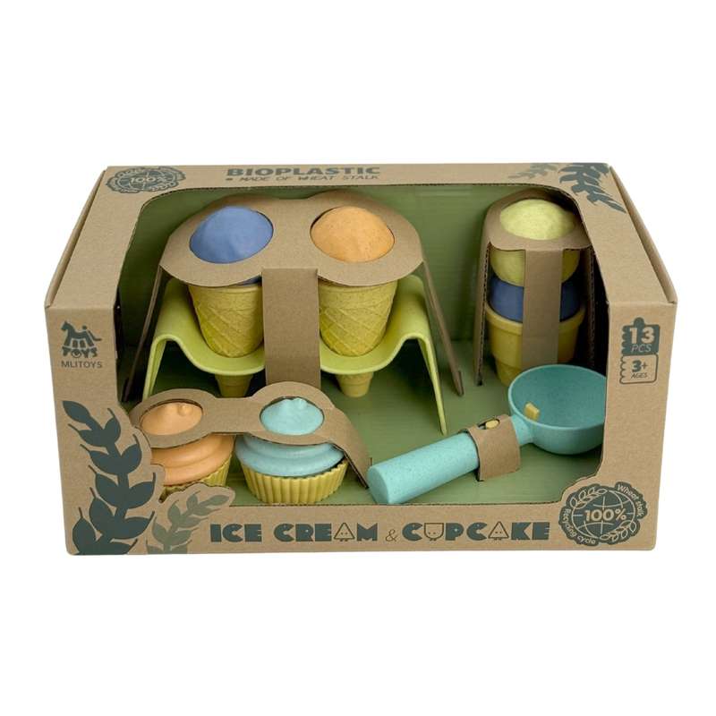 Mingli Toys - Pretend & Play Food - Ice Cream and Cupcake Set - Eco-friendly - 13 Pieces