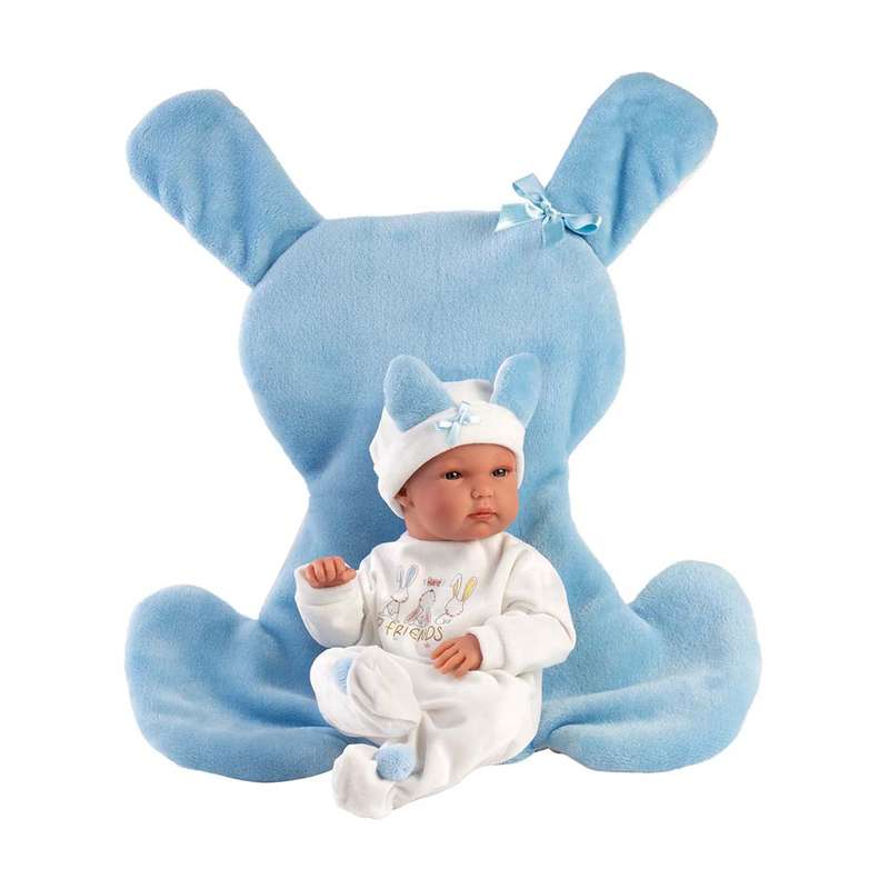Llorens - Baby Boy Doll with Clothing, Bunny Shaped Changing Cushion & Accessories: Bimbo - 35cm