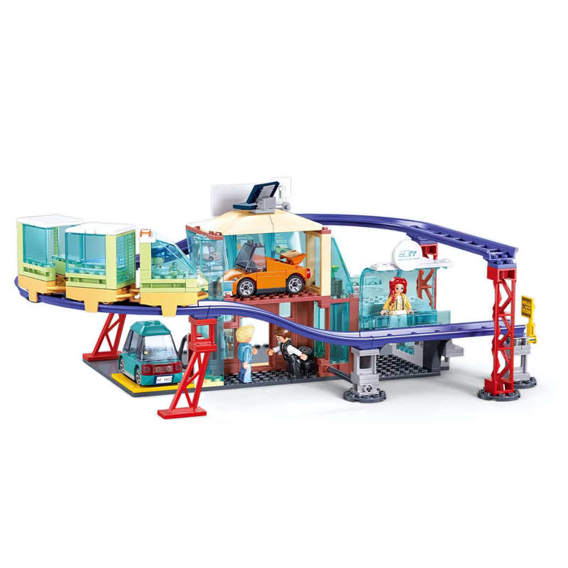 Sluban Building Set: Metropolis - Electric Bus & E-Car Store - 379 Pieces