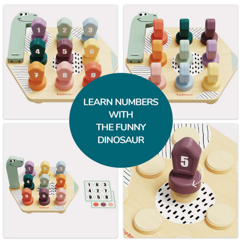 TopBright - Happy Dino Twist - Number & Colour Matching Game - 20pcs