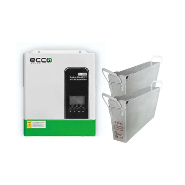 Ecco 3.5KVA / 3500W MPPT 100A Hybrid Inverter + 2x 200Ah 12V Gel Batteries / Pure Sine Wave Solar...