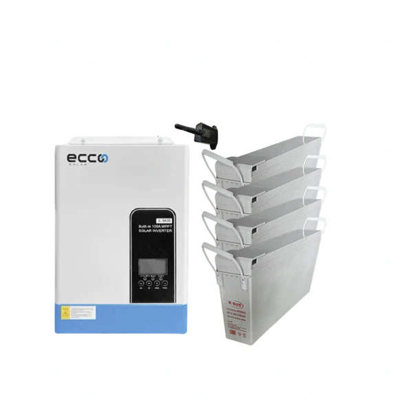 Ecco 5.5KVA / 5500W 48V MPPT 100A Hybrid Inverter + 4x 200Ah Deep Cycle Gel Batteries / Solar & B...
