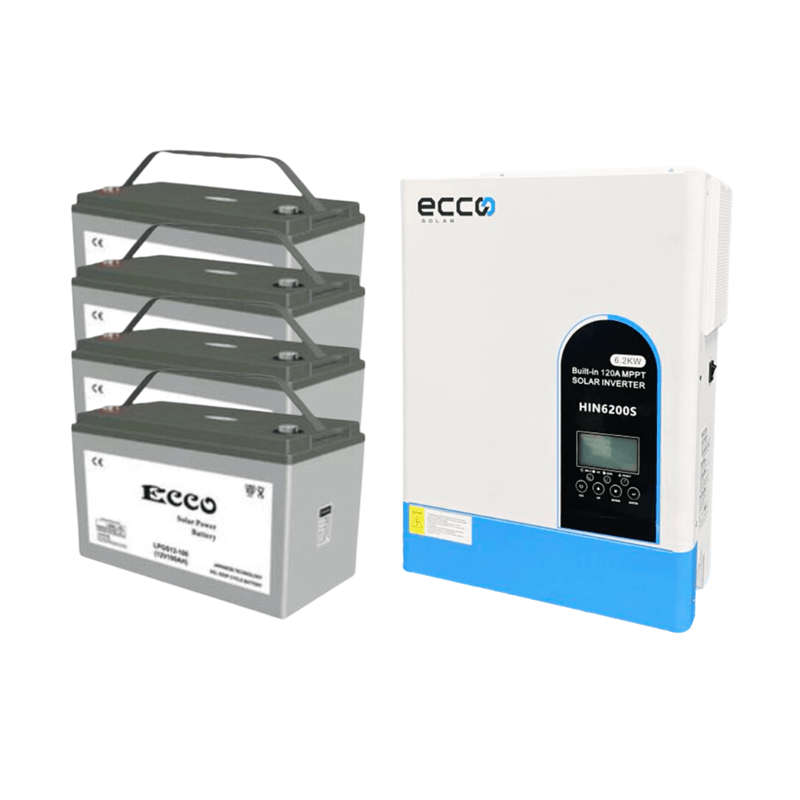 Ecco 6.2kVA Hybrid Inverter + 4x 100Ah Deep Cycle Gel Batteries  Pure Sine Wave / MPPT 120A So...