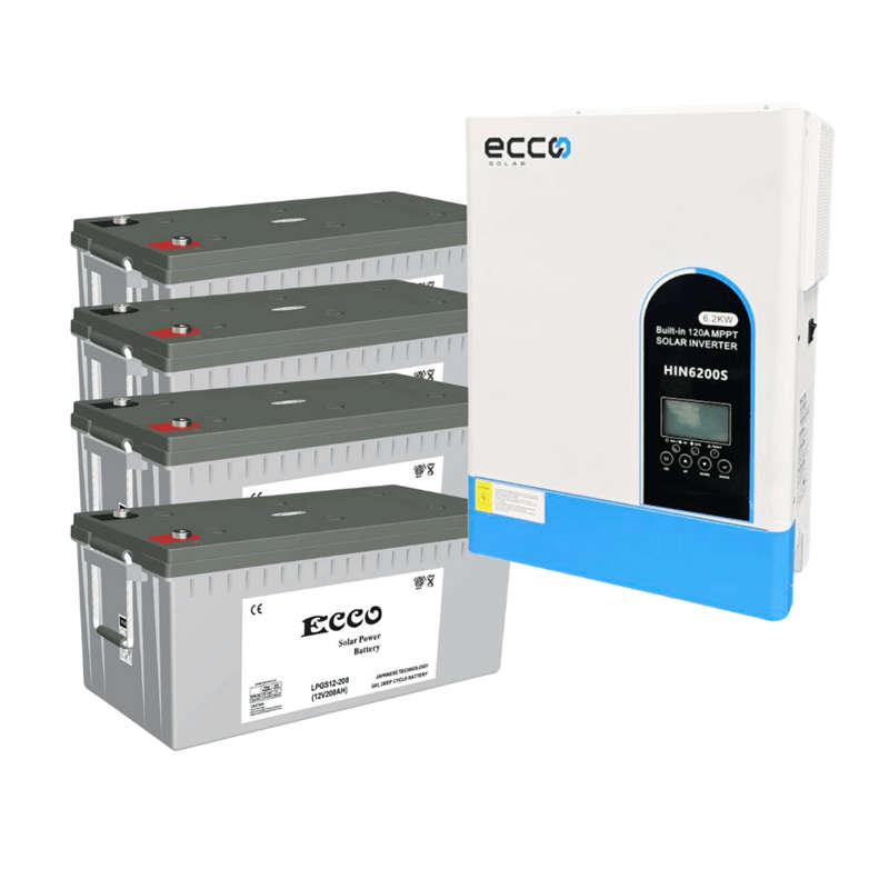 Ecco 6.2kVA Hybrid Inverter + 4x 200Ah Deep Cycle Gel Batteries  Pure Sine Wave / MPPT 120A So...
