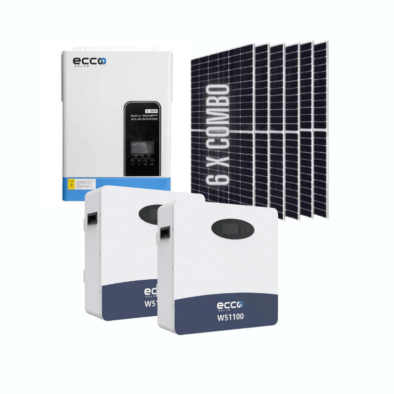 Ecco 6.2kVA Hybrid Inverter + 2x 5.12kWh Ecco 100Ah Lithium Battery + 6x 545W Tier 1 Mono Crystal...