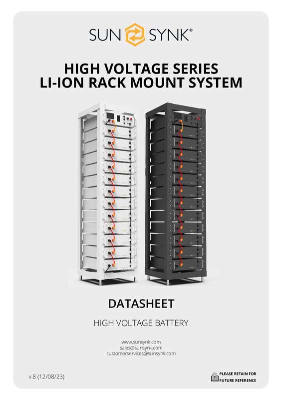 61.4kWh SunSynk HV Batteries (12x Units + Cabinet + BMS)