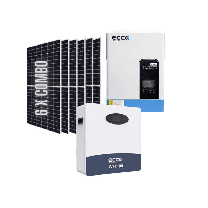 Ecco 11KVA Hybrid Inverter (Pure Sine Wave) + 5.12kWh Lithium Battery + 6x 545W Tier 1 Mono Cryst...