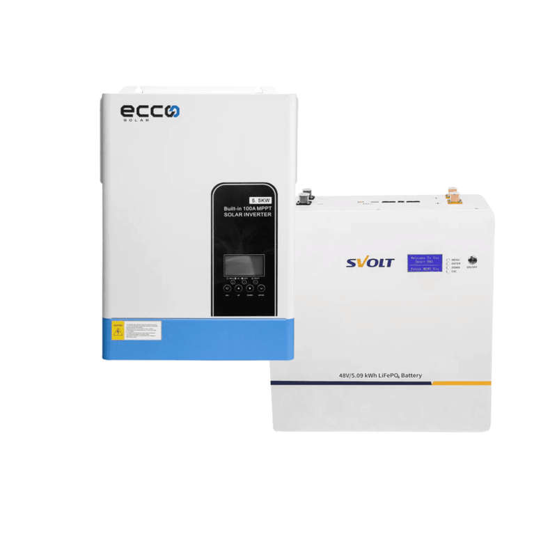 Ecco 5.5KVA / 5500W 48V MPPT 100A Hybrid Inverter (Parallel Version) + 1x SVOLT 5.43kWh 48V 106Ah...