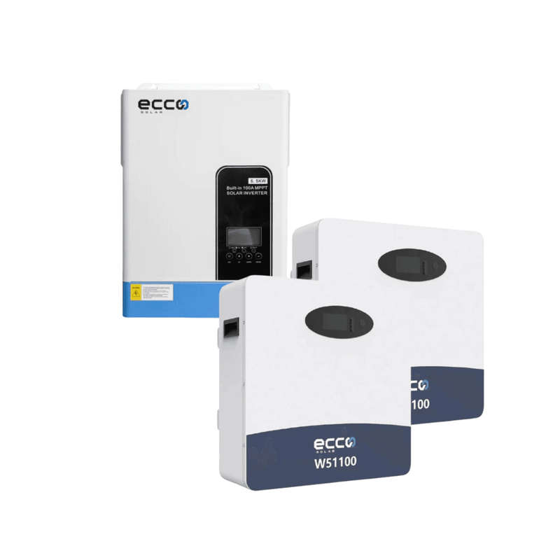 Ecco 5.5KVA / 5500W 48V MPPT 100A Hybrid Inverter (Parallel Version) + 2x 5.12kWh 51.2V 100Ah Lit...
