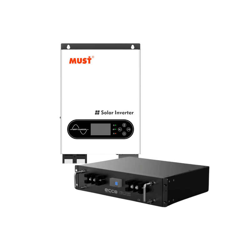 MUST 3.6KVA / 3600W Hybrid Inverter + Ecco 2.56kWh 25.6V 100Ah LiFePO4 Battery | Solar Backup & L...