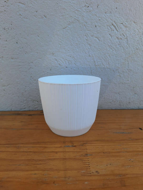 Striped Plastic Pot White 126 x 108mm