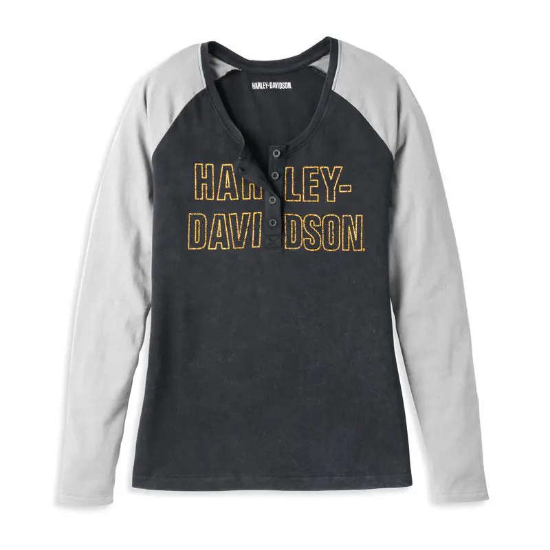 Women's Bar Font Raglan Sleeve Henley - M