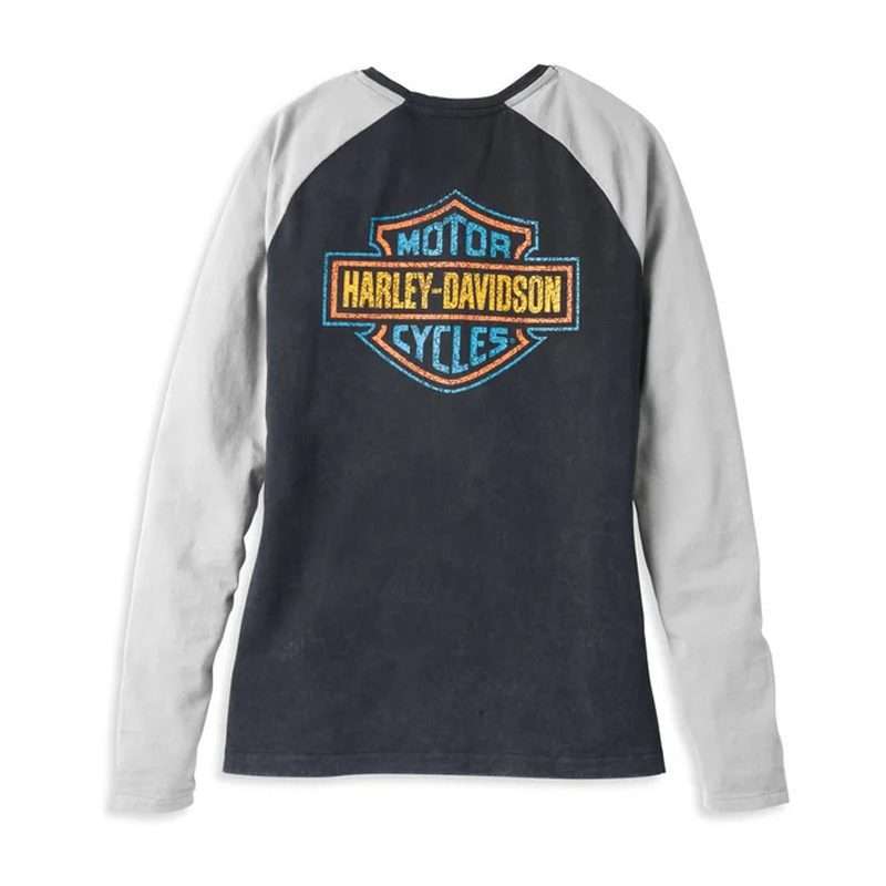 Women's Bar Font Raglan Sleeve Henley - M