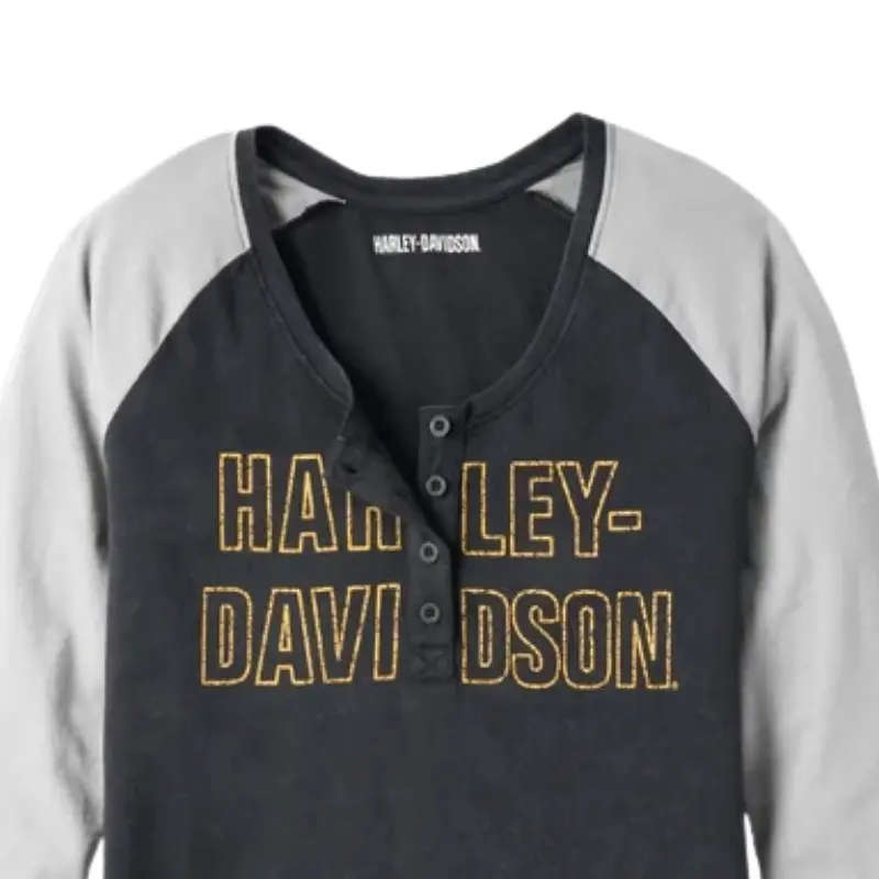 Women's Bar Font Raglan Sleeve Henley - M
