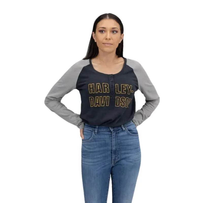 Women's Bar Font Raglan Sleeve Henley - M