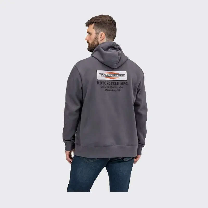 Men's Stacked Logo Chest Pocket Zip Front Hoodie - L