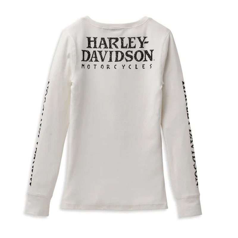 Women's Skull Snap Front Long Sleeve Henley - L