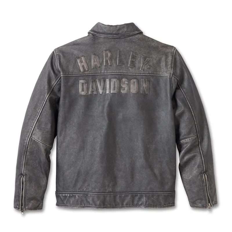 Men's Gas &amp; Oil Leather Jacket - Washed Black - 2XL
