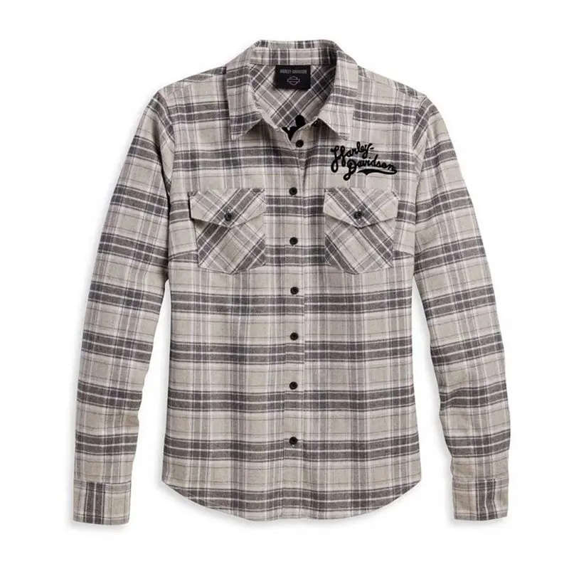 Women's Retro Script Font Flannel Shirt - YD Plaid - M
