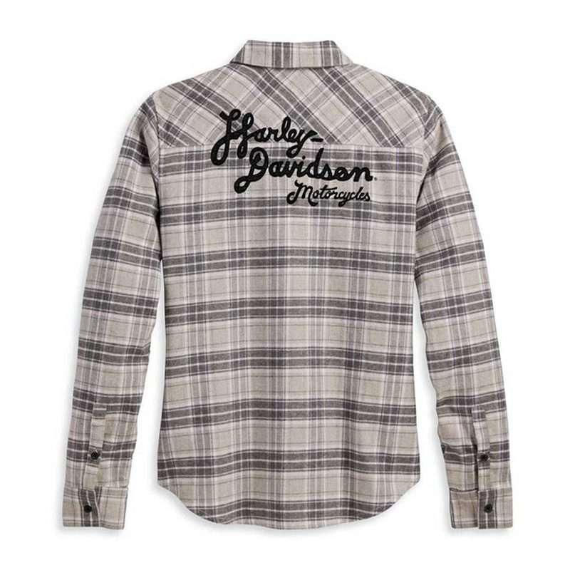 Women's Retro Script Font Flannel Shirt - YD Plaid - M