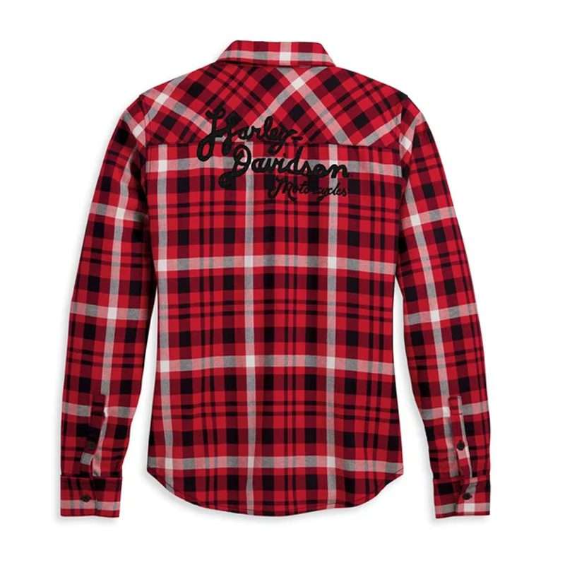 Women's Retro Script Font Flannel Plaid Shirt - 1W
